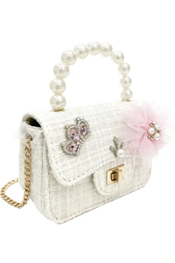 Bolso beige claro modelo Gloria con perlas