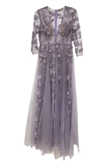 Vestido largo lila con media manga modelo Lorena