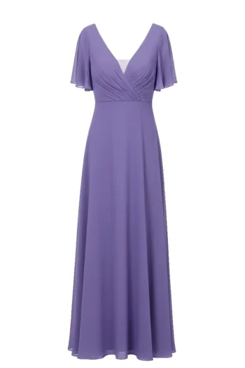 Vestido largo lila manga corta modelo Leticia