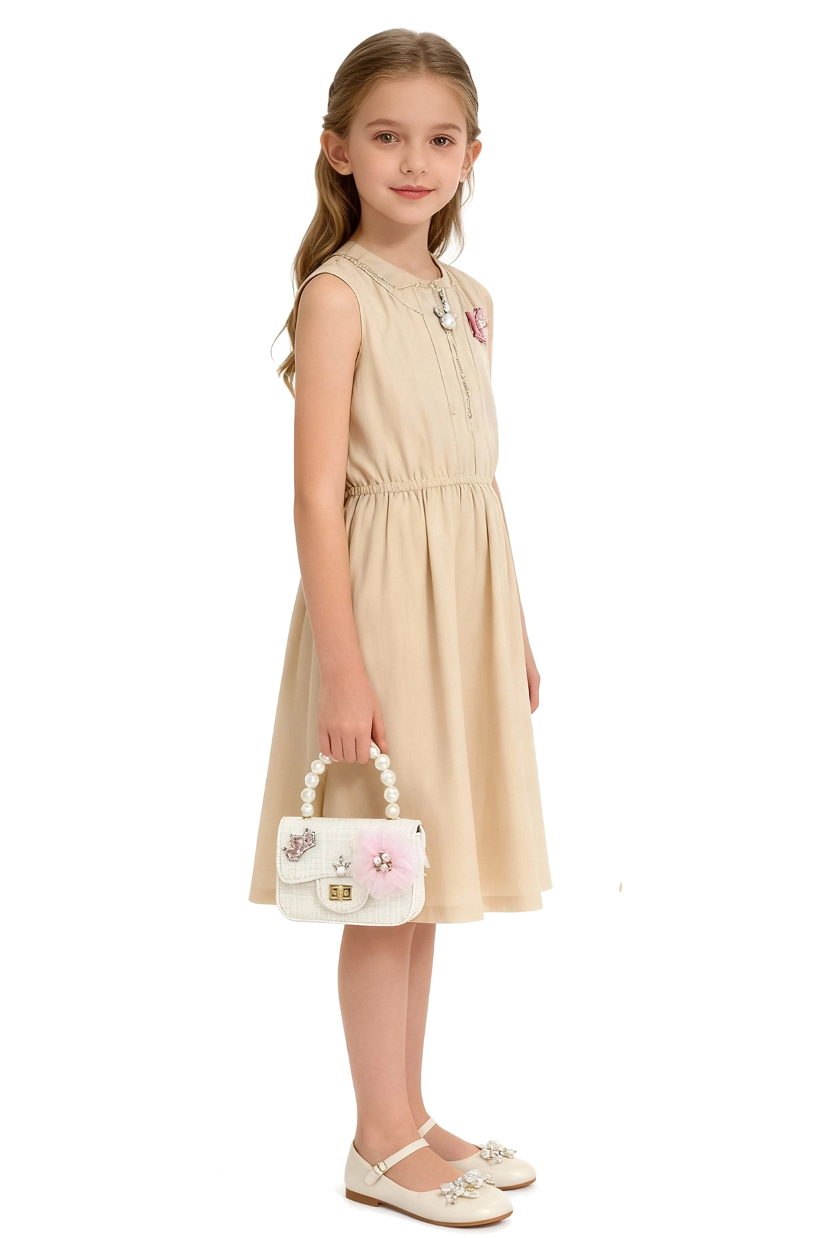 Bolso beige claro modelo Gloria con perlas Bolso beige claro modelo Gloria con perlas