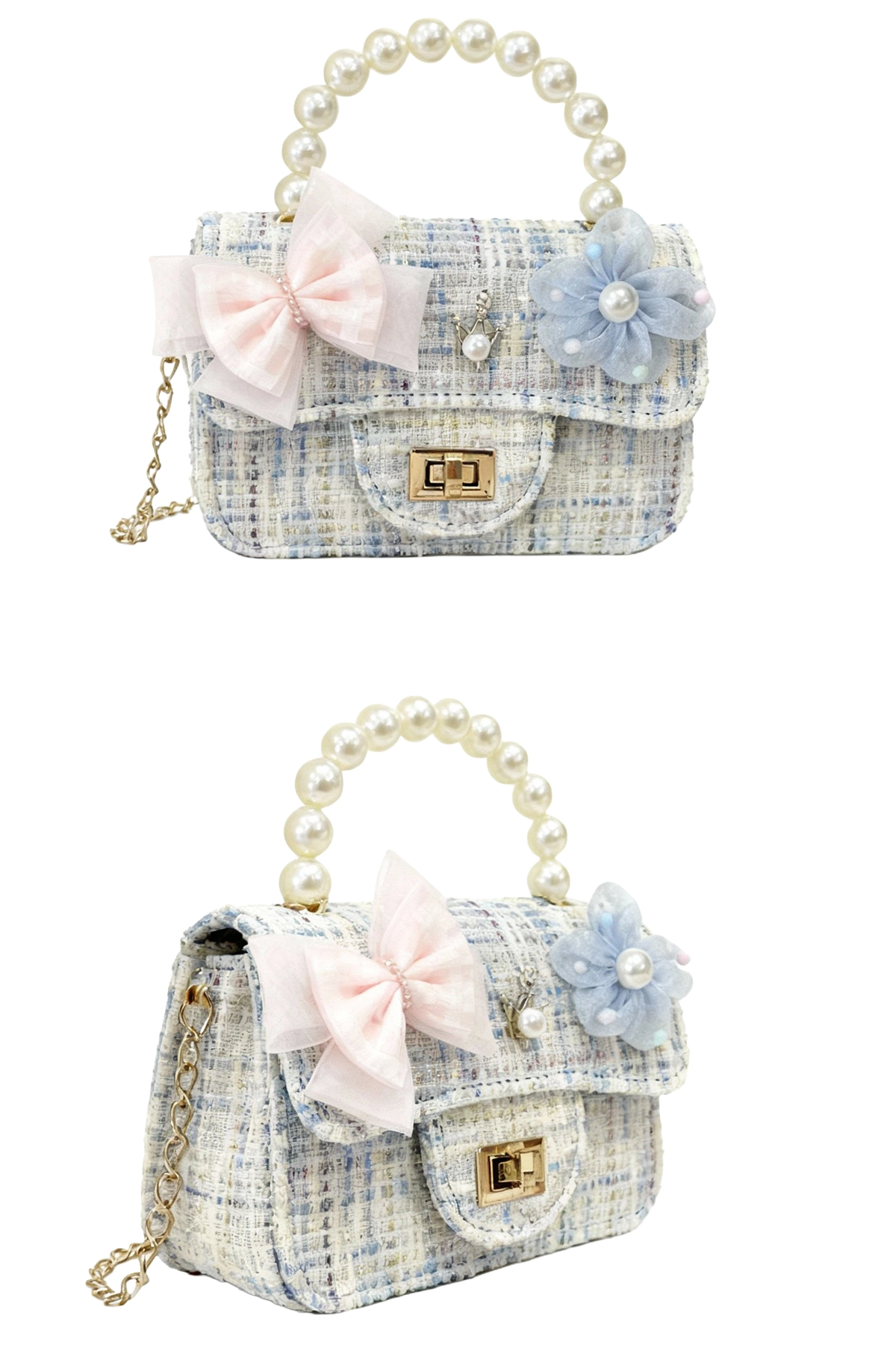 Bolso azulado modelo Nieve con perlas Bolso azulado modelo Nieve con perlas