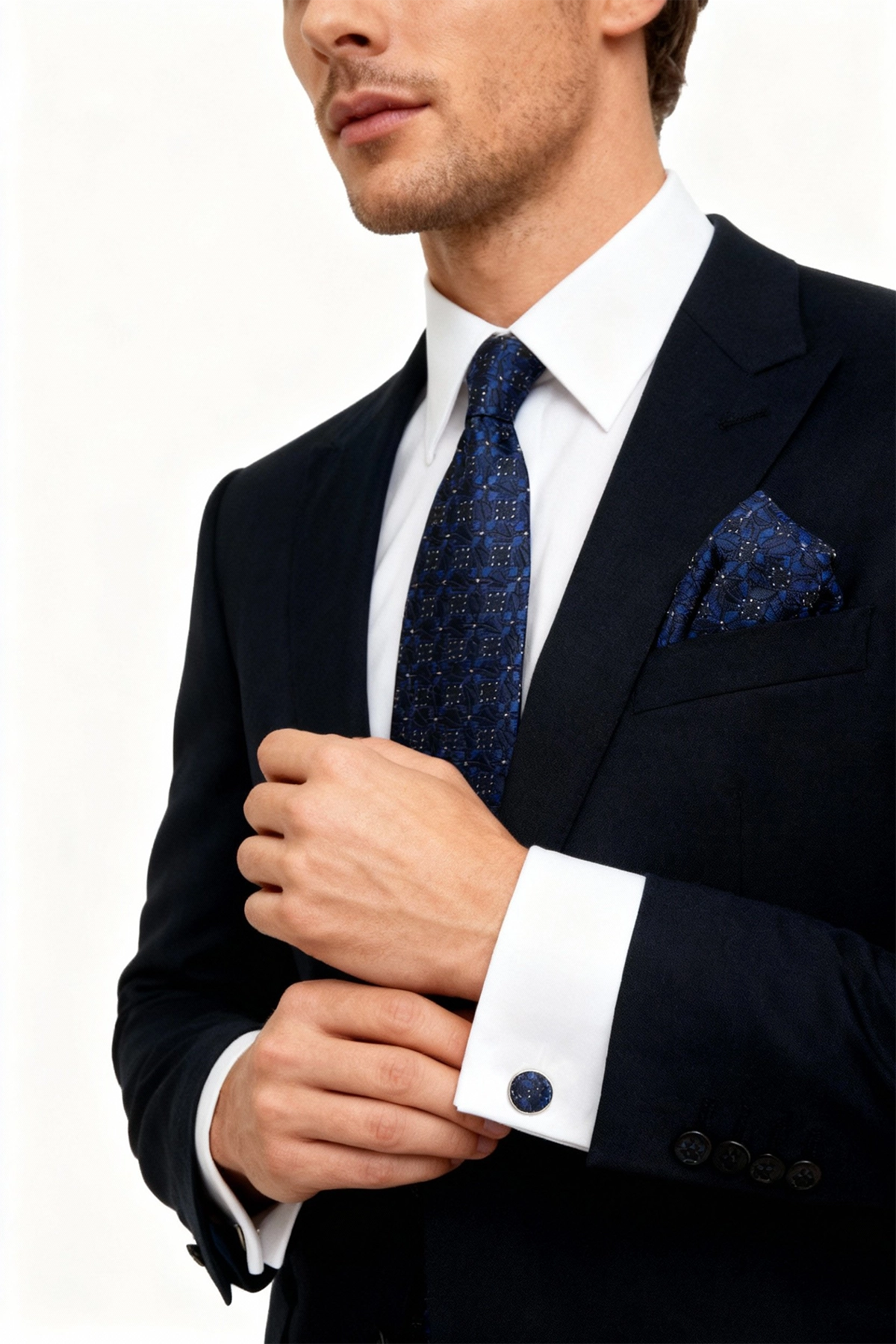 Set 3 piezas corbata pañuelo gemelos modelo Madrid Set 3 piezas corbata pañuelo gemelos modelo Madrid