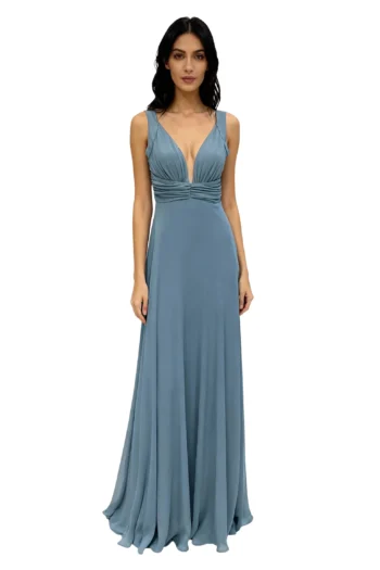 Vestido largo color gris petroleo modelo Gloria